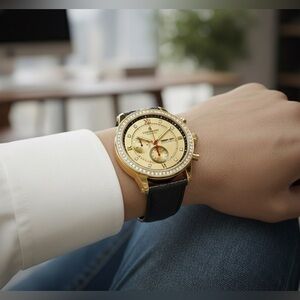 JBW MEN’S SAXON DIAMOND 46mm - 0.16 ctw 18 K GOLD PLATED STAINLESS STEEL WATCH